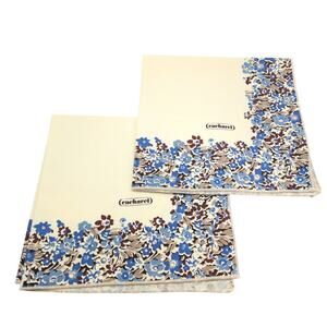 Vintage Cacharel Set Blue Brown Floral Border Cream Square Cloth Napkins 16.5in